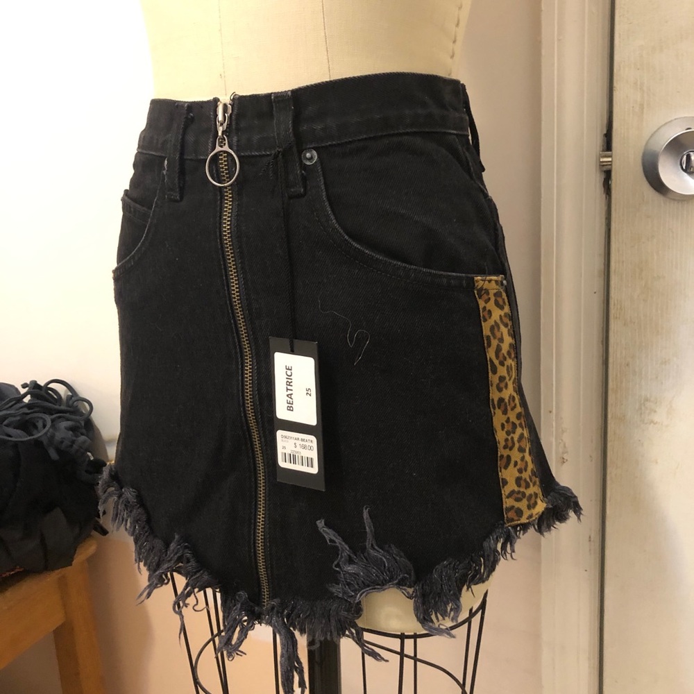 Denim Skirt with leopard print on the side